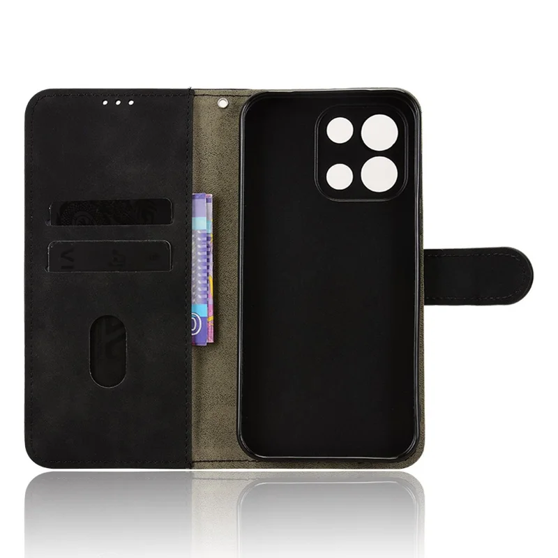 For OnePlus Turbo 6 5G Leather Case Skin Feel Anti Drop Wallet Stand Flip Phone Cover - Black