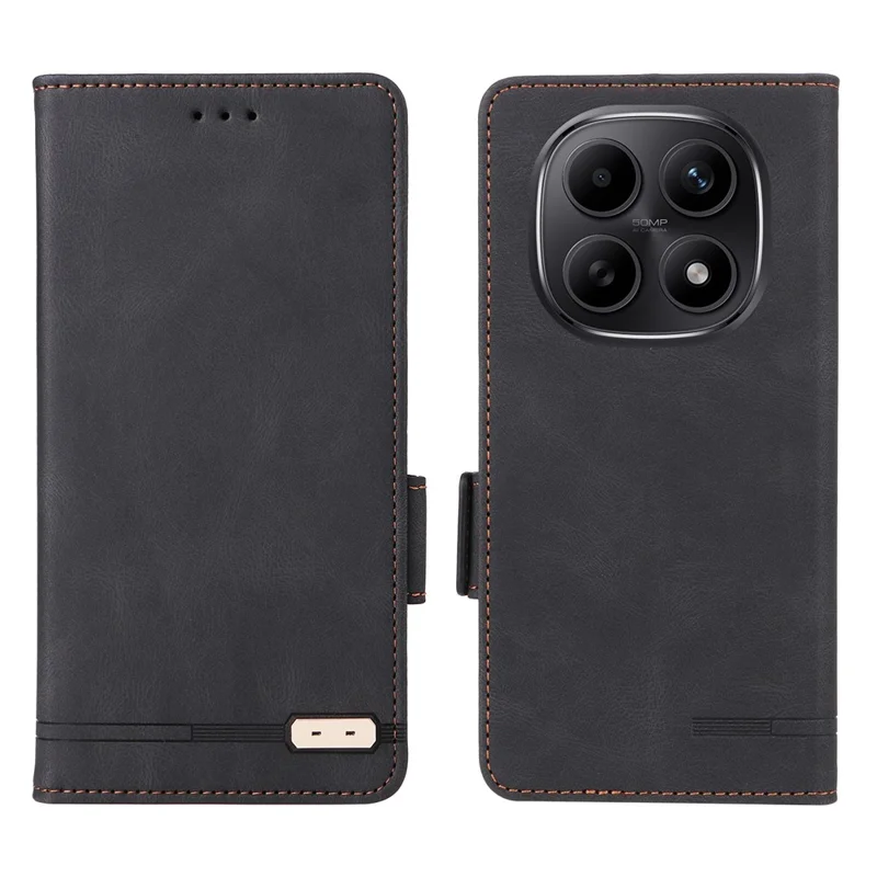 Cover per Xiaomi Redmi Note 15 4G (Global) in Pelle con Portafoglio, Cover a Libro con Decorazione in Metallo - Nero