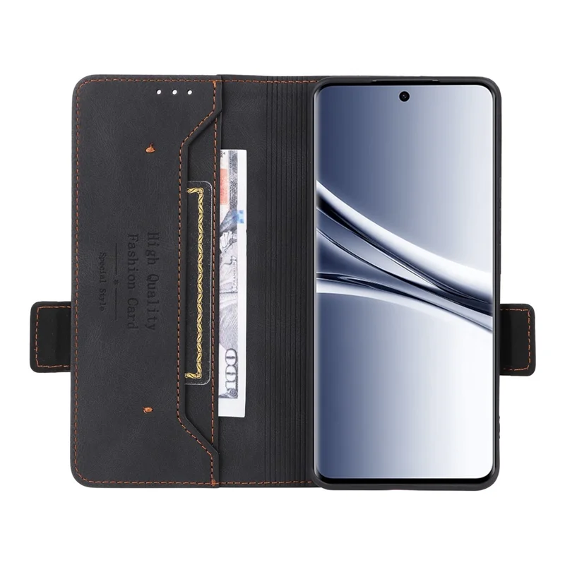 Cover per Xiaomi Redmi Note 15 4G (Global) in Pelle con Portafoglio, Cover a Libro con Decorazione in Metallo - Nero