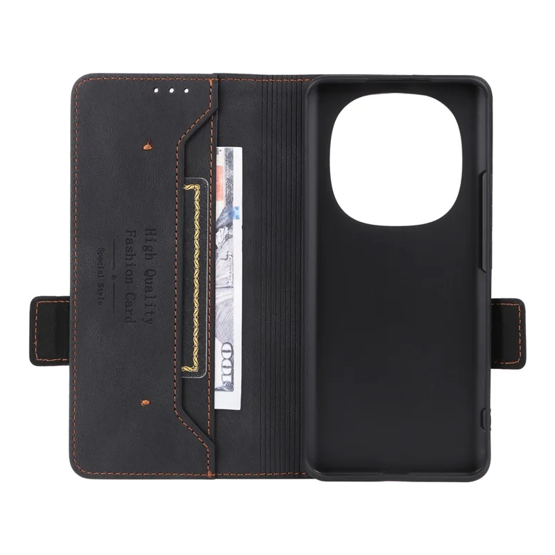 Cover per Xiaomi Redmi Note 15 4G (Global) in Pelle con Portafoglio, Cover a Libro con Decorazione in Metallo - Nero