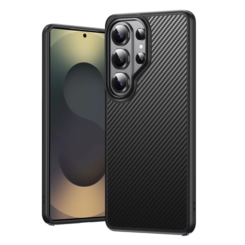 For Samsung Galaxy S26 Ultra Magnetic Case Carbon Fiber Texture PC + TPU Cover - Black