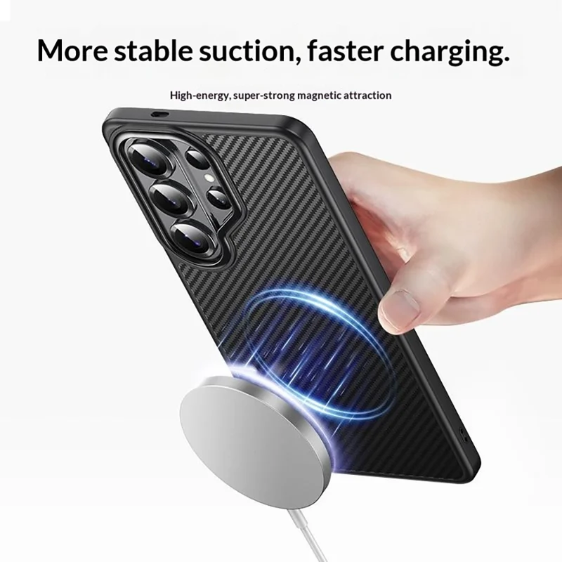 For Samsung Galaxy S26 Ultra Magnetic Case Carbon Fiber Texture PC + TPU Cover - Black