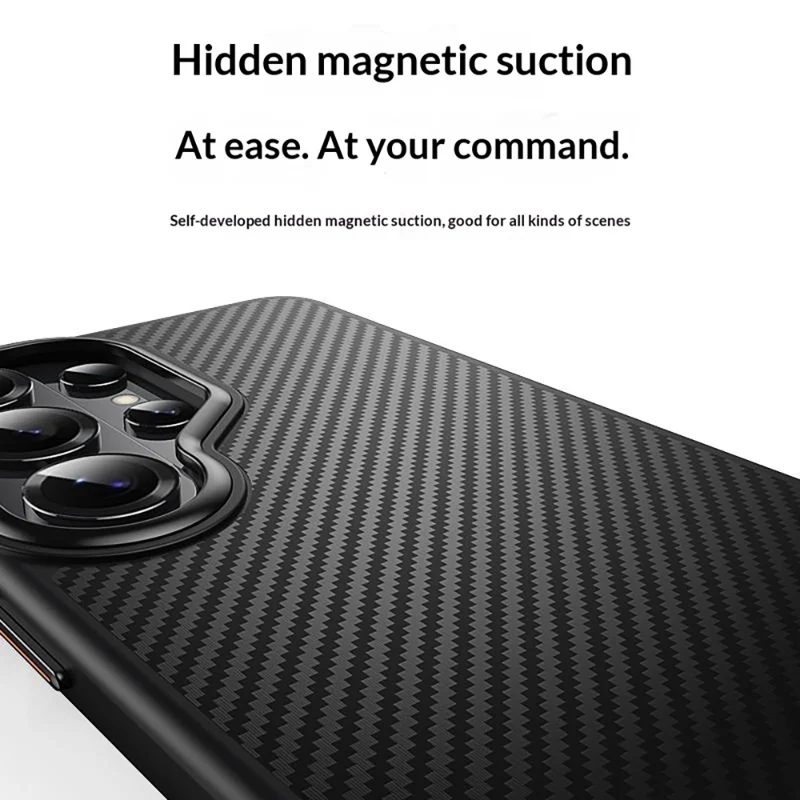 For Samsung Galaxy S26 Ultra Magnetic Case Carbon Fiber Texture PC + TPU Cover - Black
