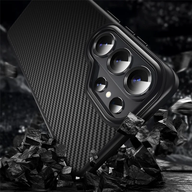 For Samsung Galaxy S26 Ultra Magnetic Case Carbon Fiber Texture PC + TPU Cover - Black