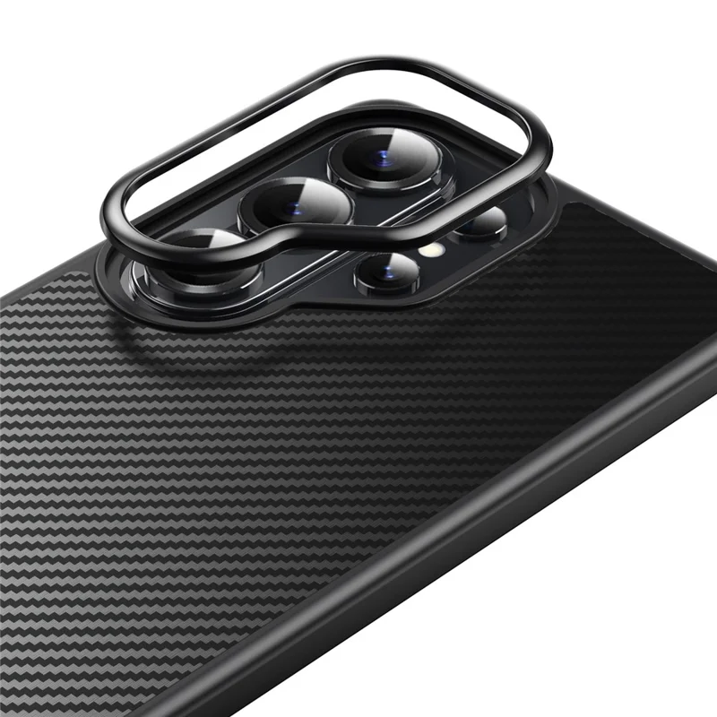 For Samsung Galaxy S26 Ultra Magnetic Case Carbon Fiber Texture PC + TPU Cover - Black