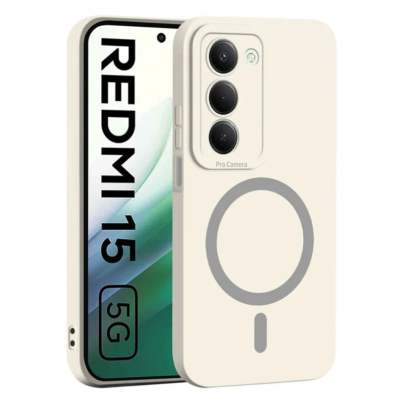 Köp i stort för Xiaomi Redmi 15 5G (Global) (169 mm) Magnetisk hårddisk Enfärgad Precisa utskärningar Mjuk TPU-telefonhölje - Vit