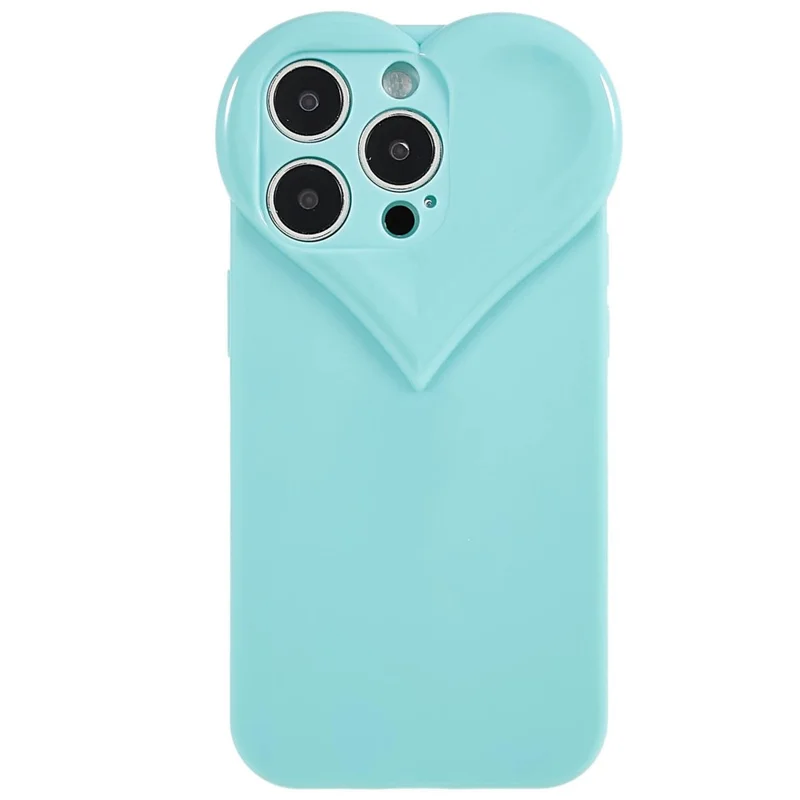 Heart Shaped Camera Protection Phone Cover for iPhone 14 Pro Max, Anti-fingerprint TPU Anti-dust Cell Phone Case - Cyan
