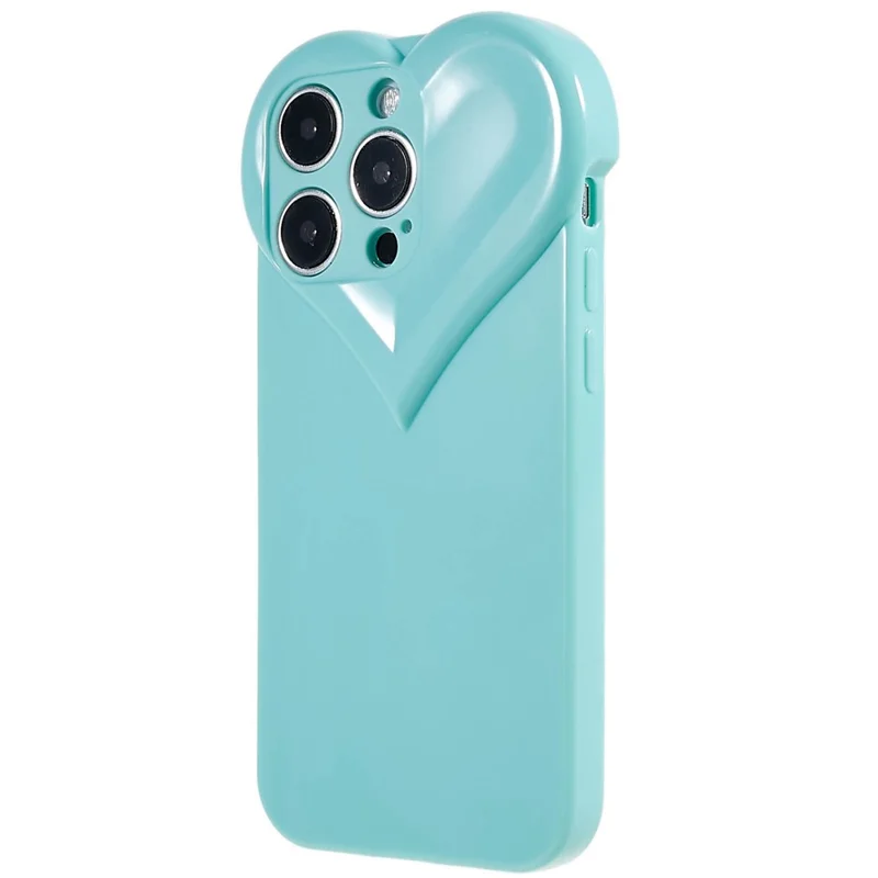 Heart Shaped Camera Protection Phone Cover for iPhone 14 Pro Max, Anti-fingerprint TPU Anti-dust Cell Phone Case - Cyan