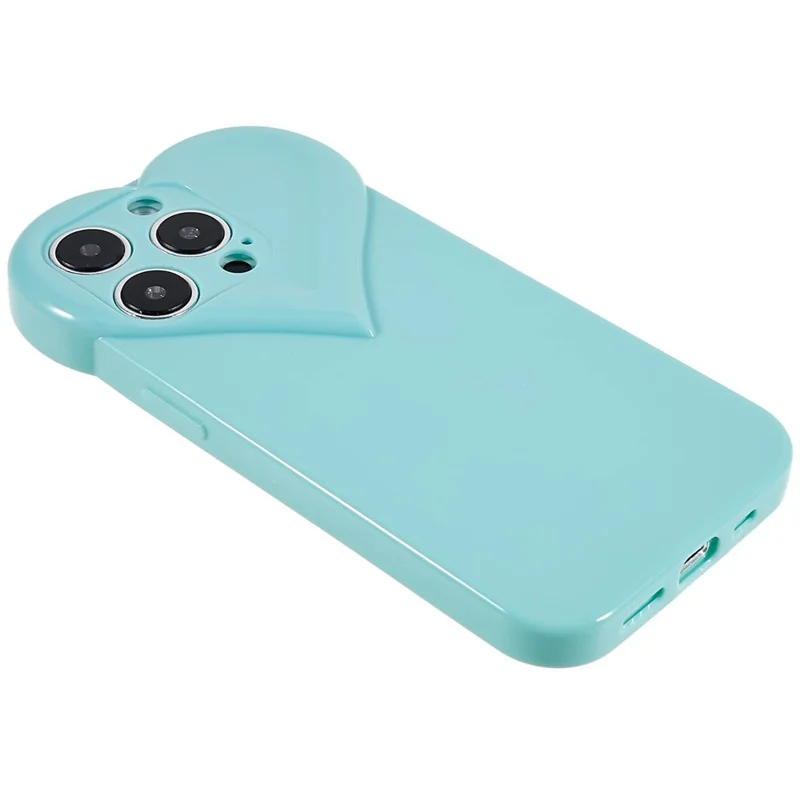Heart Shaped Camera Protection Phone Cover for iPhone 14 Pro Max, Anti-fingerprint TPU Anti-dust Cell Phone Case - Cyan