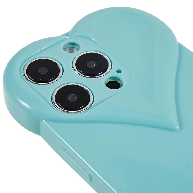 Heart Shaped Camera Protection Phone Cover for iPhone 14 Pro Max, Anti-fingerprint TPU Anti-dust Cell Phone Case - Cyan