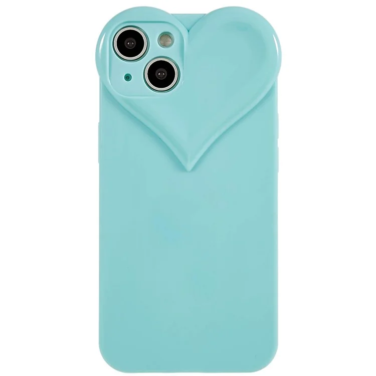 For iPhone 14 Anti-fingerprint TPU Soft Cell Phone Case Heart Shaped Camera Protection Phone Cover - Cyan