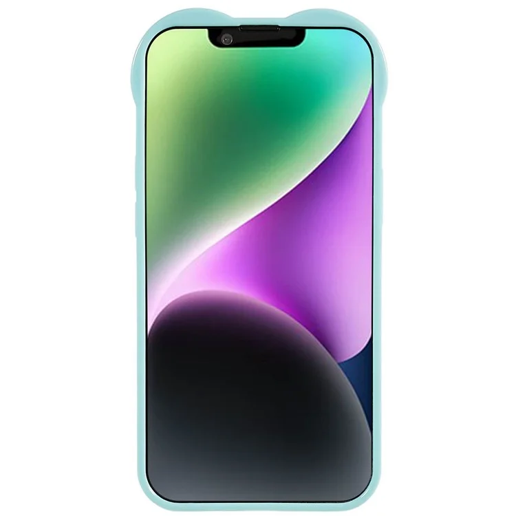 For iPhone 14 Anti-fingerprint TPU Soft Cell Phone Case Heart Shaped Camera Protection Phone Cover - Cyan