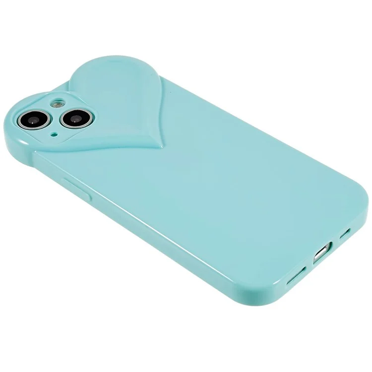 For iPhone 14 Anti-fingerprint TPU Soft Cell Phone Case Heart Shaped Camera Protection Phone Cover - Cyan