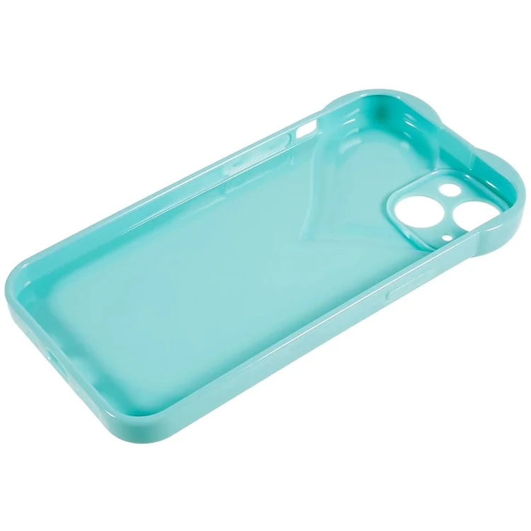 For iPhone 14 Anti-fingerprint TPU Soft Cell Phone Case Heart Shaped Camera Protection Phone Cover - Cyan