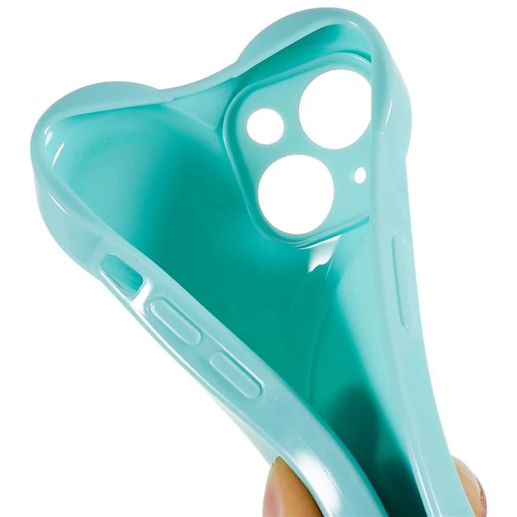 For iPhone 14 Anti-fingerprint TPU Soft Cell Phone Case Heart Shaped Camera Protection Phone Cover - Cyan