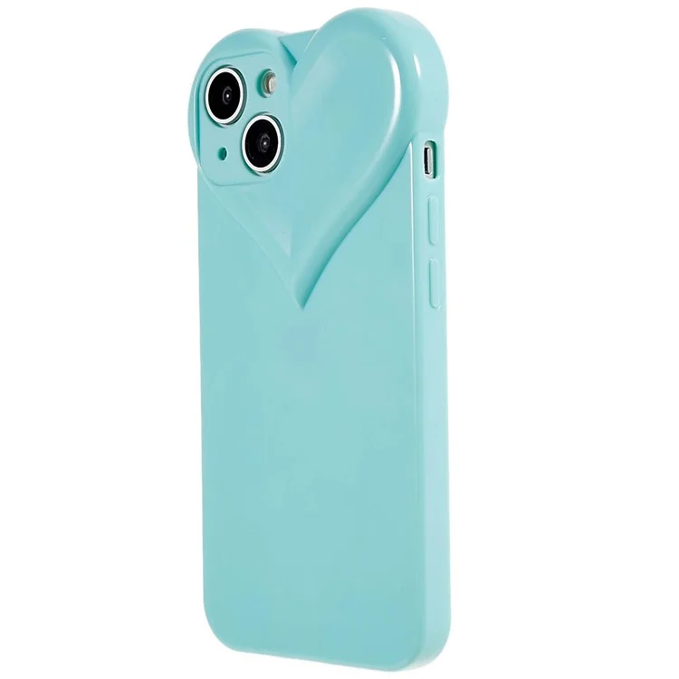 Heart Shaped Camera Protection Phone Cover for iPhone 14 Plus, Anti-fingerprint TPU Anti-dust Cell Phone Case - Cyan