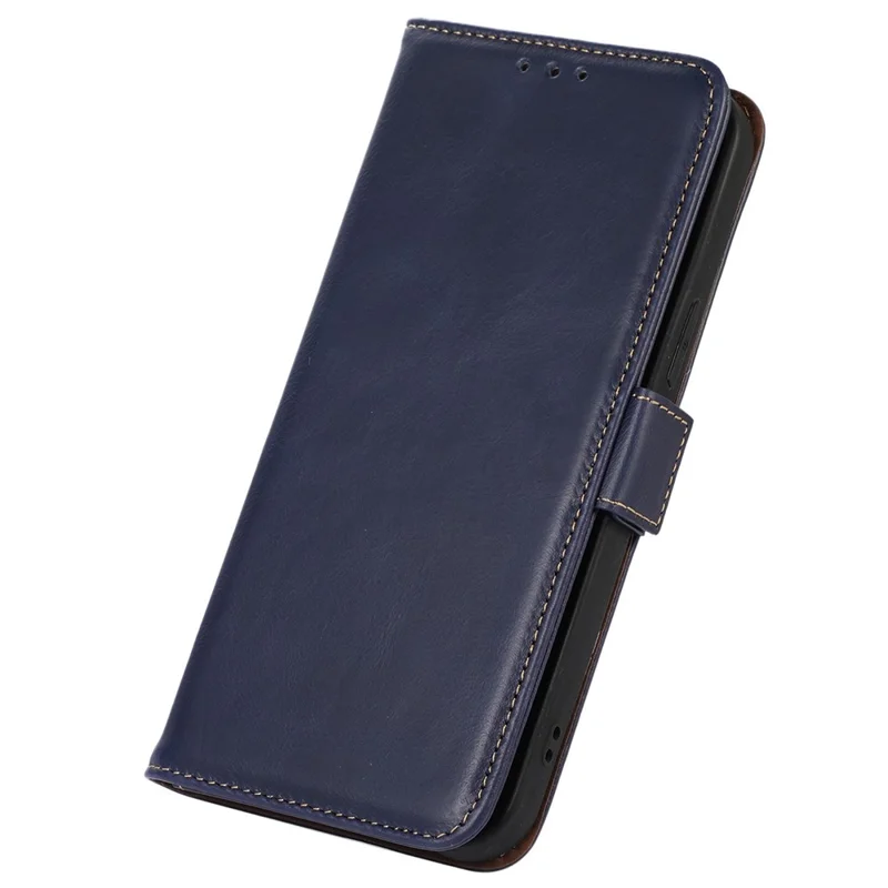 For Xiaomi Redmi Note 12 Pro+ 5G RFID Blocking Genuine Cowhide Leather Case Crazy Horse Texture Wallet Stand Magnetic Phone Cover - Blue