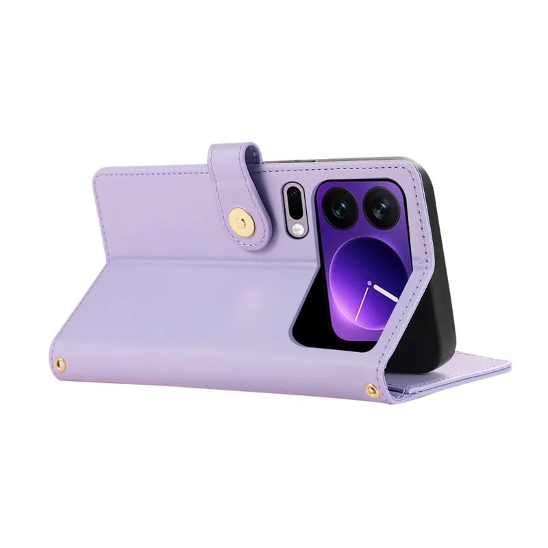 For Xiaomi 17 Pro Case Multi Card Slots Zipper Rhombus Leather Phone Cover with Wrist Strap - Purple