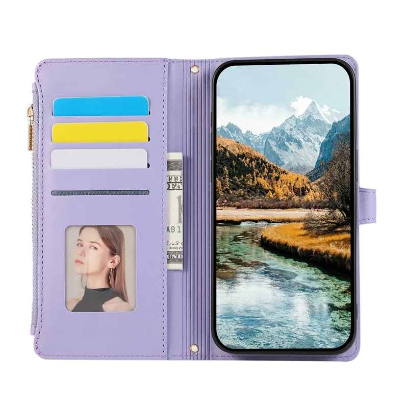 For Xiaomi 17 Case Multi Card Slots Zipper Rhombus Leather Phone Cover with Wrist Strap - Purple