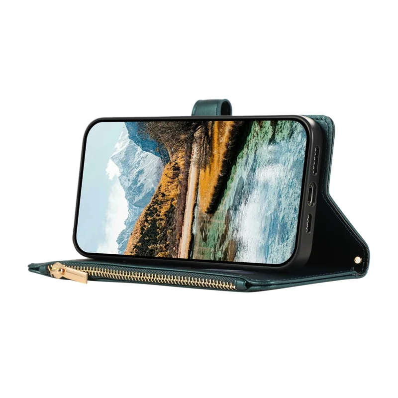 For Xiaomi 15T Pro Case Multi Card Slots Zipper Rhombus Leather Phone Cover with Wrist Strap - Green