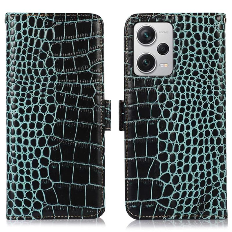 RFID Blocking Phone Cover For Xiaomi Redmi Note 12 Pro+ 5G Crocodile Texture Genuine Cowhide Leather Phone Case Wallet Stand - Green