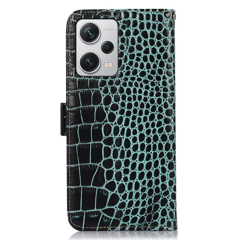 RFID Blocking Phone Cover For Xiaomi Redmi Note 12 Pro+ 5G Crocodile Texture Genuine Cowhide Leather Phone Case Wallet Stand - Green