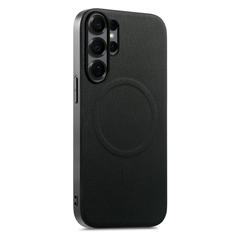 For Samsung Galaxy S25 Ultra Magnetic Case Fine Grid Texture Leather + PC + TPU Phone Cover - Black