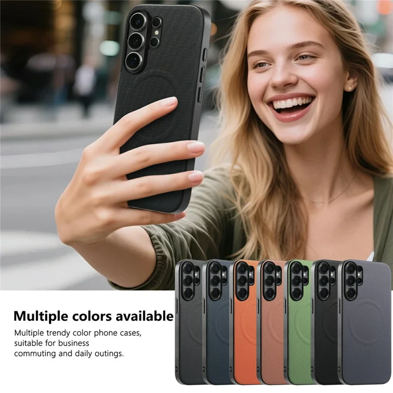 For Samsung Galaxy S25 Ultra Magnetic Case Fine Grid Texture Leather + PC + TPU Phone Cover - Black