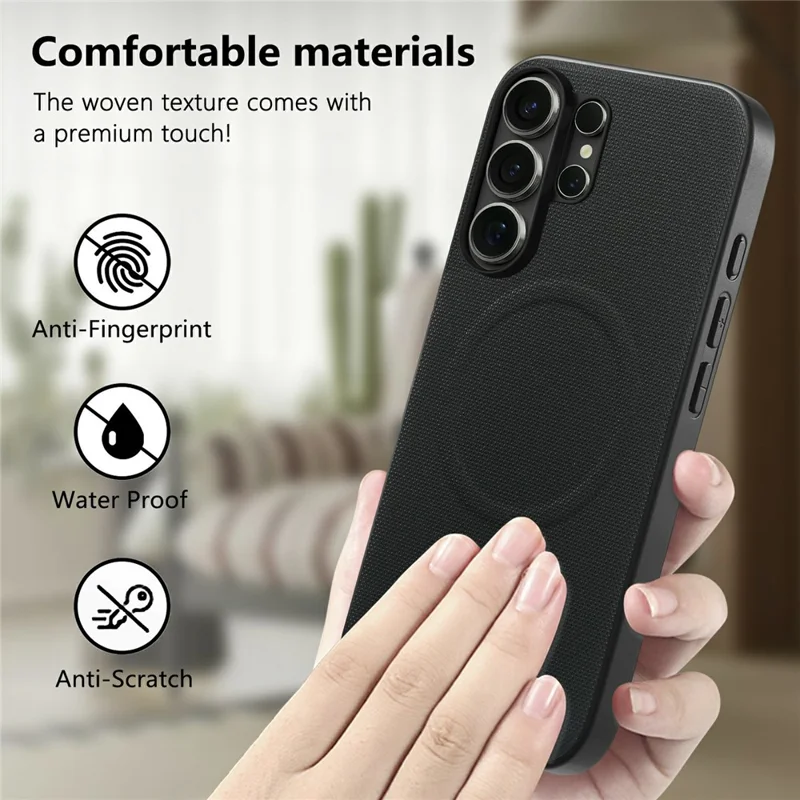 For Samsung Galaxy S25 Ultra Magnetic Case Fine Grid Texture Leather + PC + TPU Phone Cover - Black