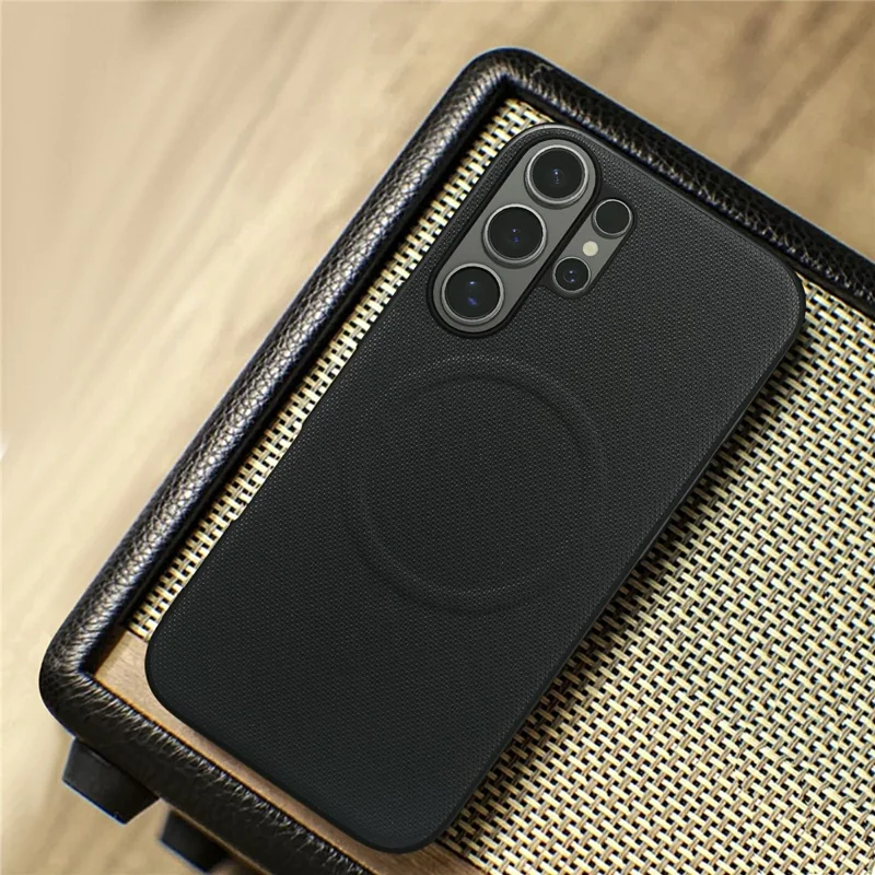 For Samsung Galaxy S25 Ultra Magnetic Case Fine Grid Texture Leather + PC + TPU Phone Cover - Black