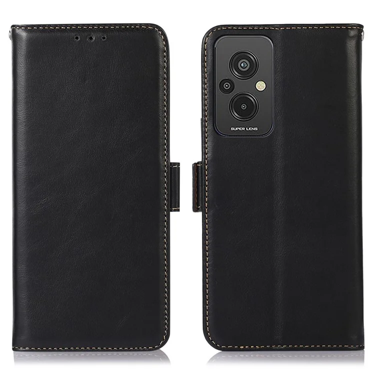 RFID Blocking Téléphone Case Pour Xiaomi Redmi 11 Prime 4G, Portefeuille Magnétique Crazy Horse Texture Vérineuse Coue de Vache Vow - le Noir
