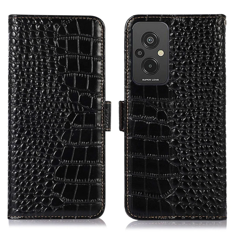 Для Xiaomi Redmi 11 Prime 4G Crocodile Texture Cash Case Подлинный Кожи Кожи Кожи Кожи RFID Блокирующий Антипроводку - Черный