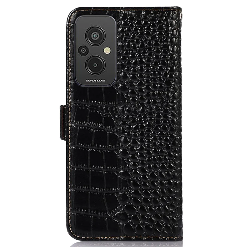Для Xiaomi Redmi 11 Prime 4G Crocodile Texture Cash Case Подлинный Кожи Кожи Кожи Кожи RFID Блокирующий Антипроводку - Черный