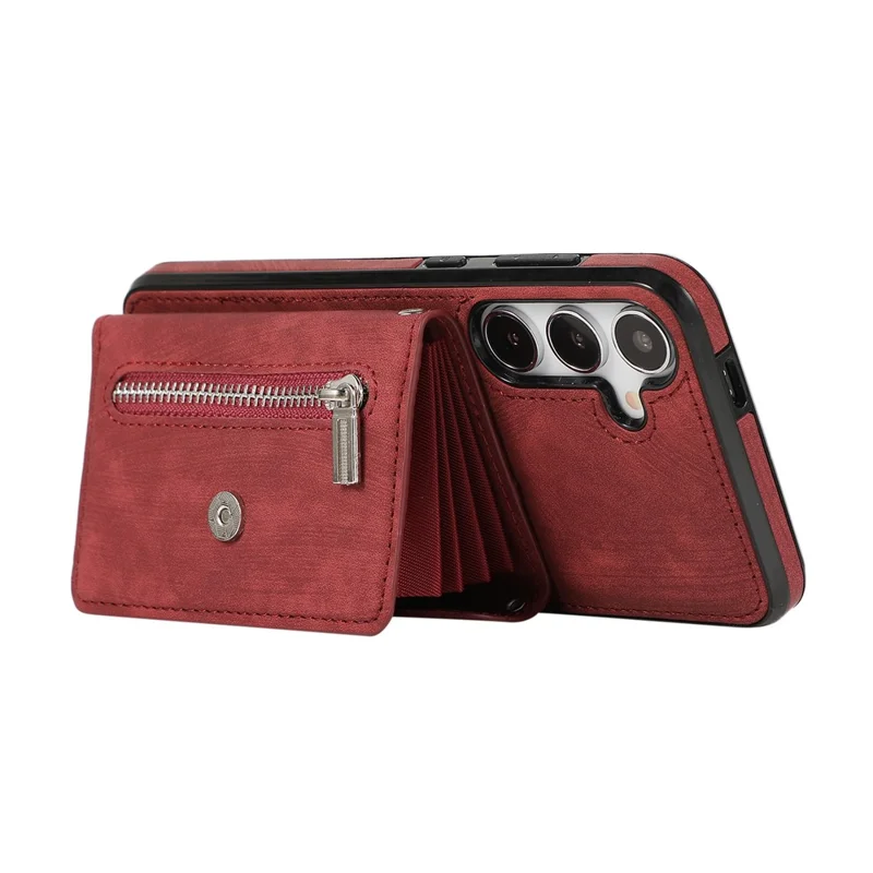 For Samsung Galaxy A37 5G Cell Phone Case PU Leather + TPU RFID Blocking Card Slots Cover with 2 Straps - Red