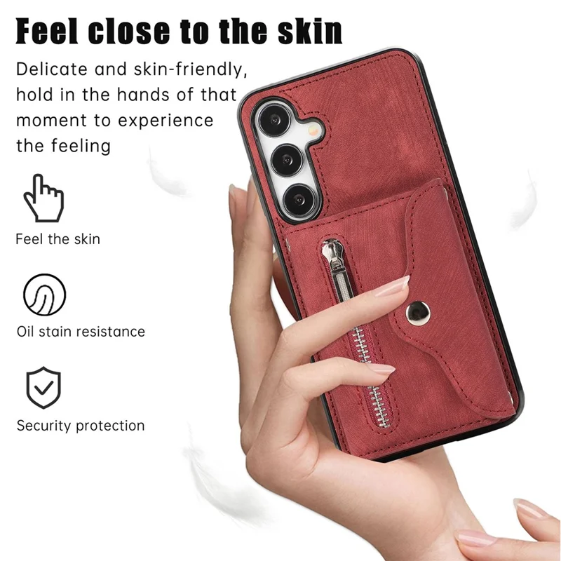 For Samsung Galaxy A37 5G Cell Phone Case PU Leather + TPU RFID Blocking Card Slots Cover with 2 Straps - Red