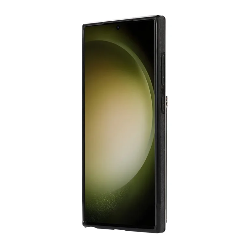 For Samsung Galaxy S26 Ultra Cell Phone Case PU Leather + TPU RFID Blocking Card Slots Cover with 2 Straps - Black