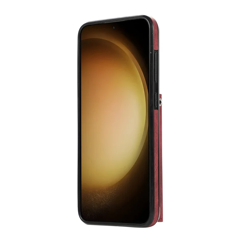 For Samsung Galaxy S26 Cell Phone Case PU Leather + TPU RFID Blocking Card Slots Cover with 2 Straps - Red