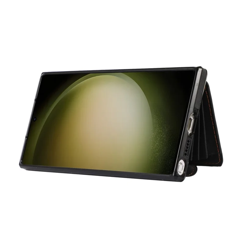 For Samsung Galaxy S26 Ultra Case Multiple Card Holder Kickstand TPU PU Leather + PC Phone Cover with Wrist Strap - Black