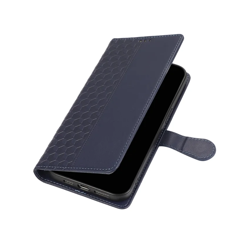 For Samsung Galaxy S26 Case 3D Rhombus Grid Imprinted Wallet Leather Phone Cover with Lanyard - Blue