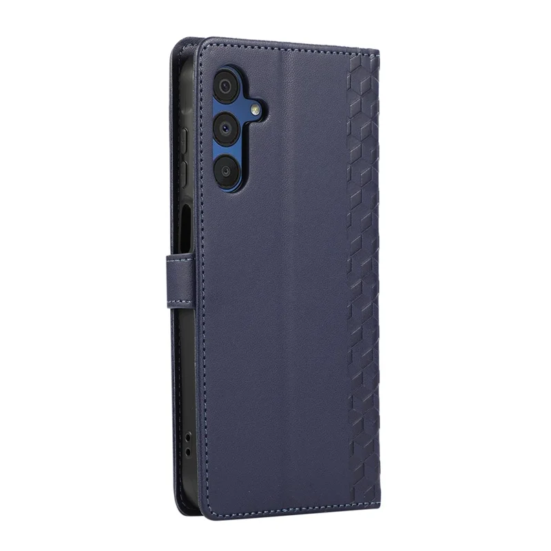 For Samsung Galaxy S26 Case 3D Rhombus Grid Imprinted Wallet Leather Phone Cover with Lanyard - Blue