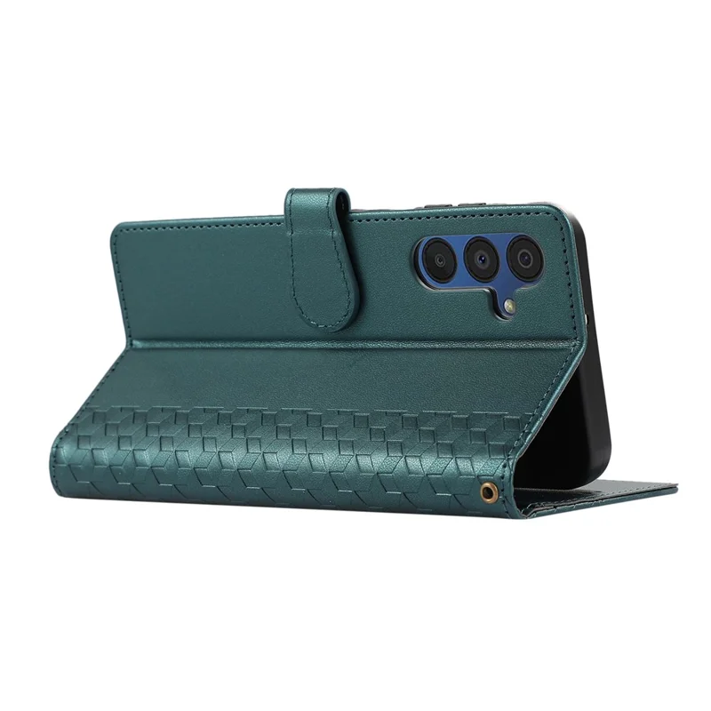 For Samsung Galaxy S26+ Case 3D Rhombus Grid Imprinted Wallet Leather Phone Cover with Lanyard - Green