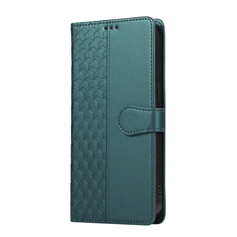 For Samsung Galaxy S26+ Case 3D Rhombus Grid Imprinted Wallet Leather Phone Cover with Lanyard - Green