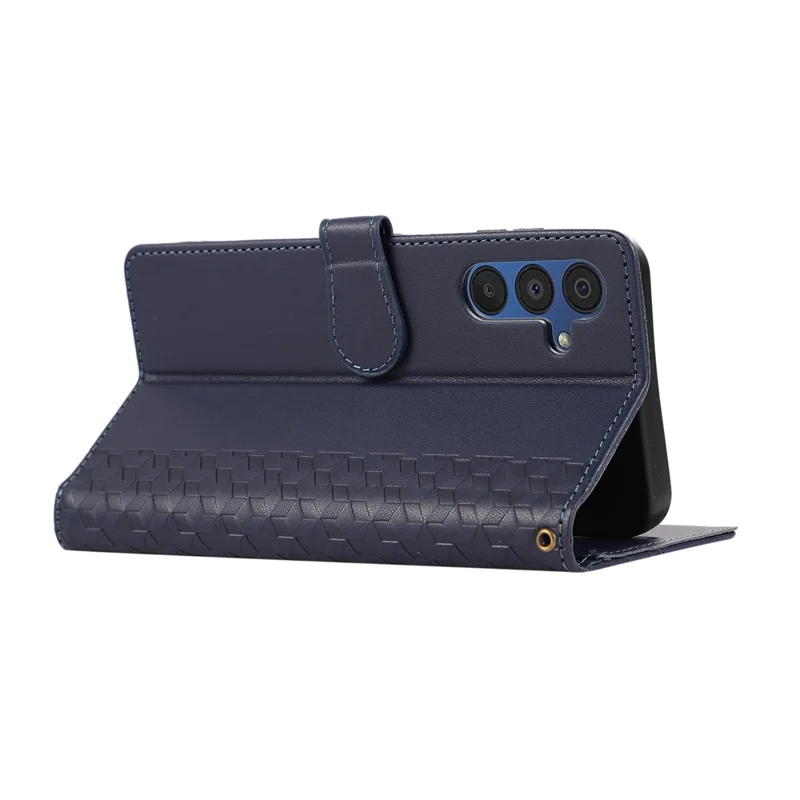 For Samsung Galaxy A37 5G Case 3D Rhombus Grid Imprinted Wallet Leather Phone Cover with Lanyard - Blue