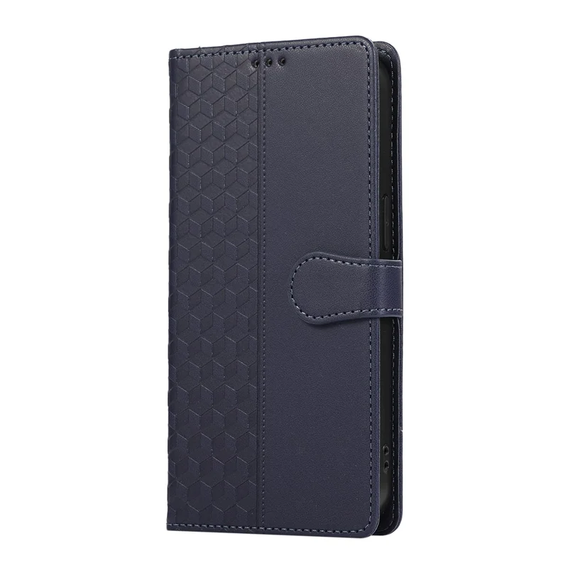 For Samsung Galaxy A37 5G Case 3D Rhombus Grid Imprinted Wallet Leather Phone Cover with Lanyard - Blue