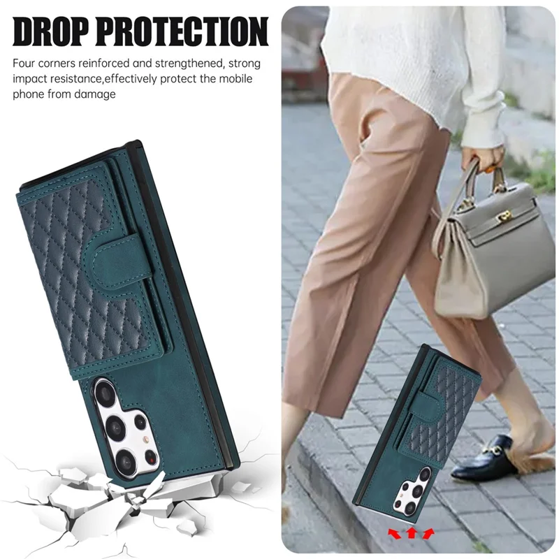 For Samsung Galaxy S26 Ultra Kickstand Phone Case TPU+PU Leather Shoulder Phone Bag - Green