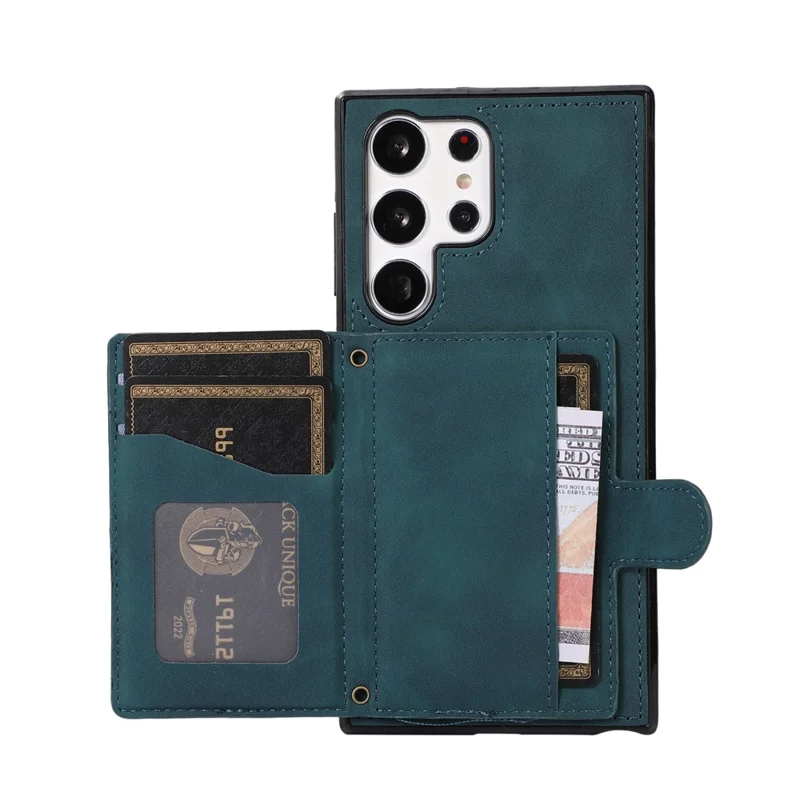 For Samsung Galaxy S26 Ultra Kickstand Phone Case TPU+PU Leather Shoulder Phone Bag - Green