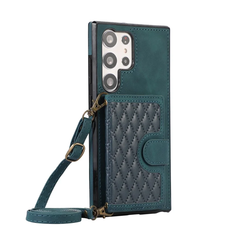 For Samsung Galaxy S26 Ultra Kickstand Phone Case TPU+PU Leather Shoulder Phone Bag - Green