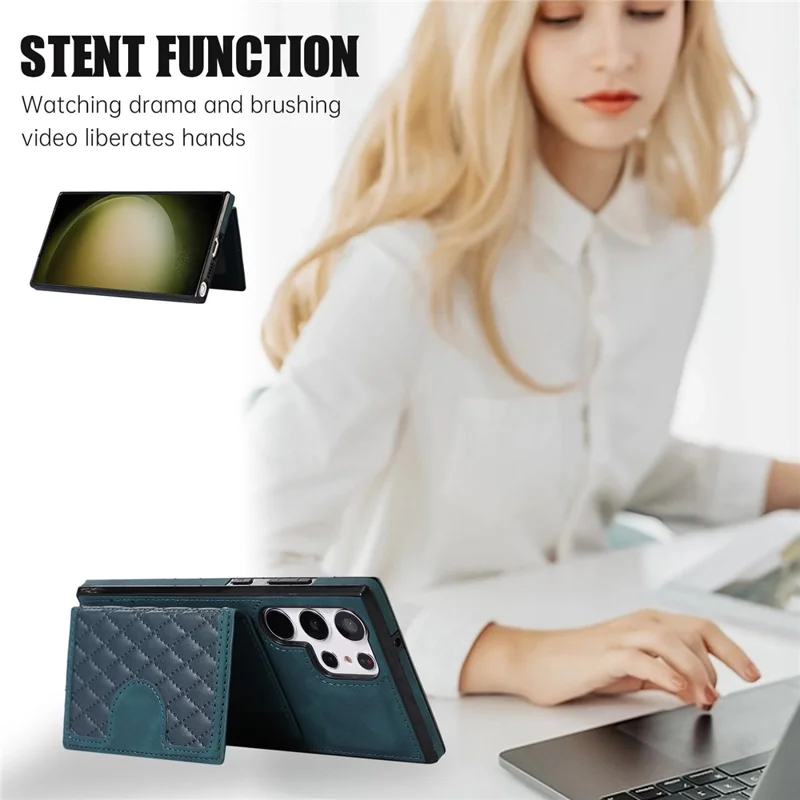 For Samsung Galaxy S26 Ultra Kickstand Phone Case TPU+PU Leather Shoulder Phone Bag - Green