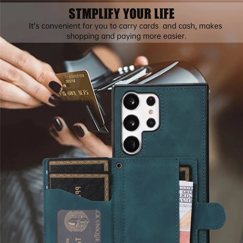 For Samsung Galaxy S26 Ultra Kickstand Phone Case TPU+PU Leather Shoulder Phone Bag - Green