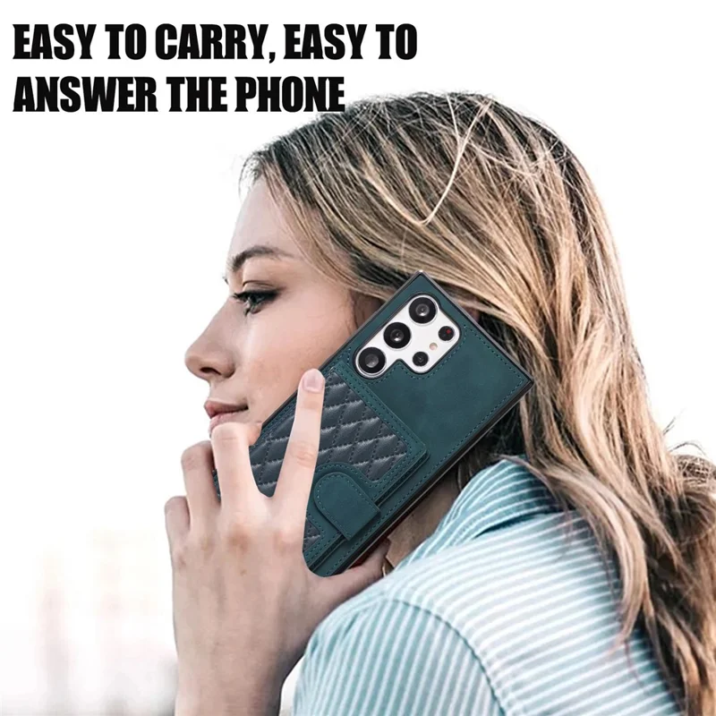 For Samsung Galaxy S26 Ultra Kickstand Phone Case TPU+PU Leather Shoulder Phone Bag - Green